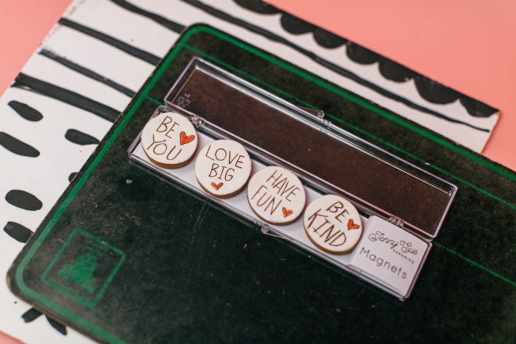 Feel Good Magnets : Be Kind . Have Fun . Be You . Love Big Midwest Scandinavian Norwegian Nordic