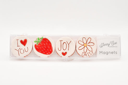 I LOVE YOU Magnet Set : Joy, Strawberry, Daisy, I "Heart" You / Jenny Sue Art