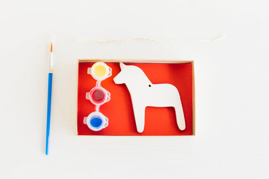Paint Your Own Dala Horse Christmas Ornament DIY KIT Paint your own data horse ceramic ornament kit Midwest Scandinavian Norwegian Nordic
